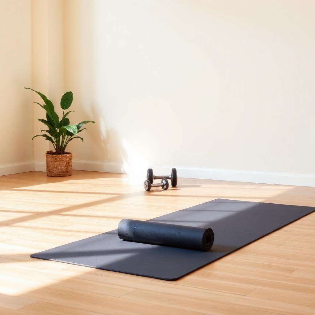 A calm training studio with mat and weights